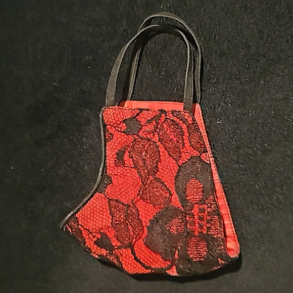 Red & Black Lace High Quality Designer 2-Layered Cloth Performance Face Mask. - Picture 3 of 4